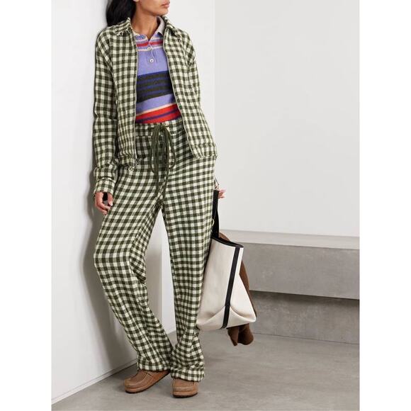 The Elder Statesman Gingham Cashmere Decon Jacket in New Olive White M - Picture 1 of 7